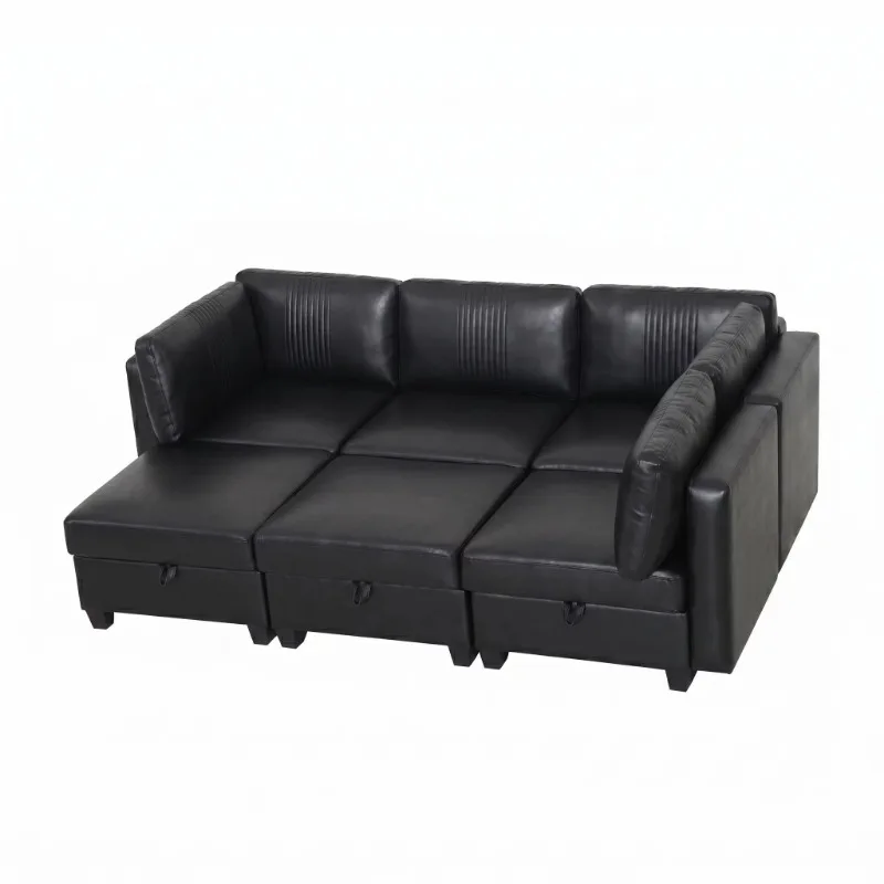 Modular Sofa Set Square Shape Reclining & Storage Features Convertible Sleeper for Apartment & Hotel Living Rooms-6 Seats