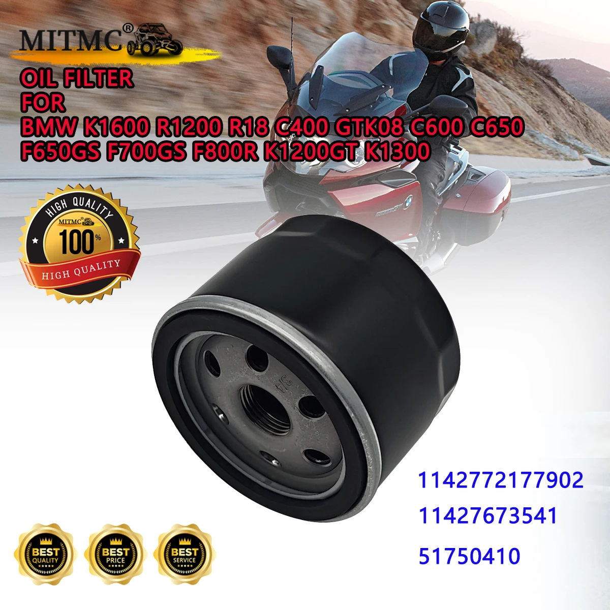 

Oil Filter For BMW K1600 R1200 R18 C400 GTK08 C600 C650 F650GS F700GS F800R K1200GT K1300 Road Passion Motorcycle 11427673541