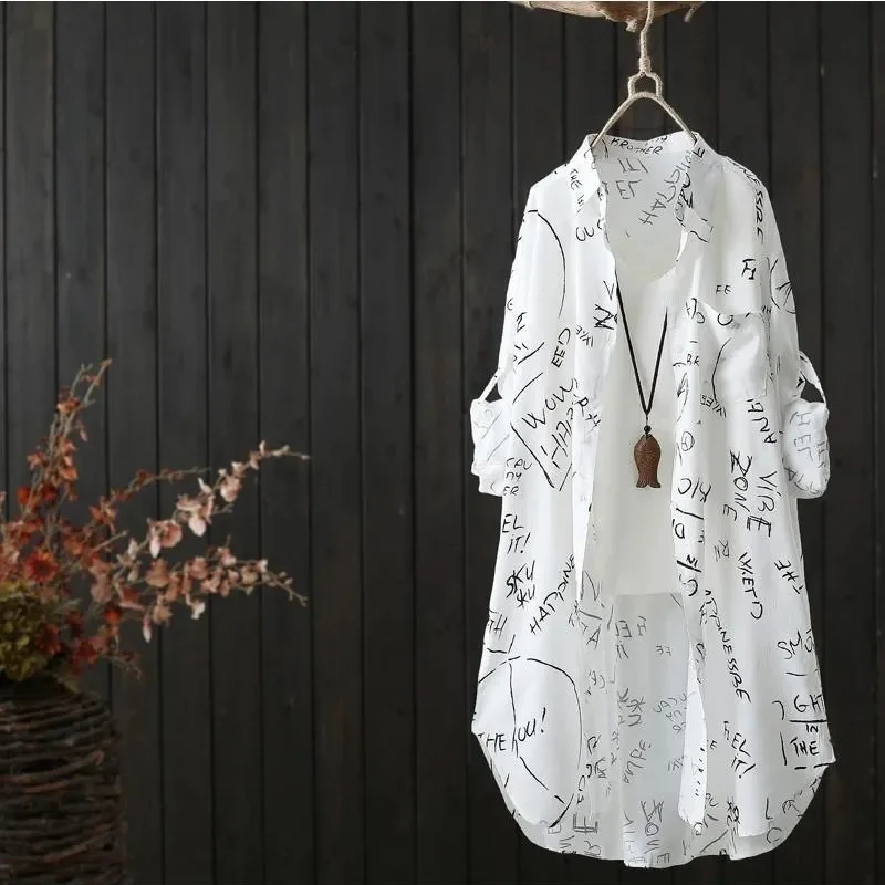 Summer Thin Long Shirt Joker 2024 Medium Long Long-Sleeved Shirt Cardigan New Outerwear Temperament Ladies Shirt Dress