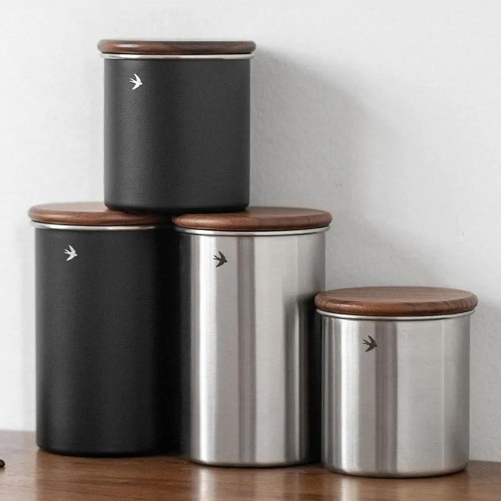 

New Stainless Steel Matcha Jar Wood Lid Large Capacity Food Storage Containers 380ml 560ml Tea Canister Kitchen