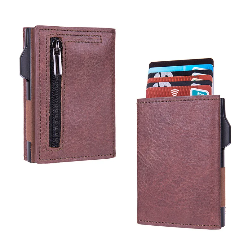 Side push automatic pop-up card case RFID aluminum alloy anti-theft brush credit card case men's wallet