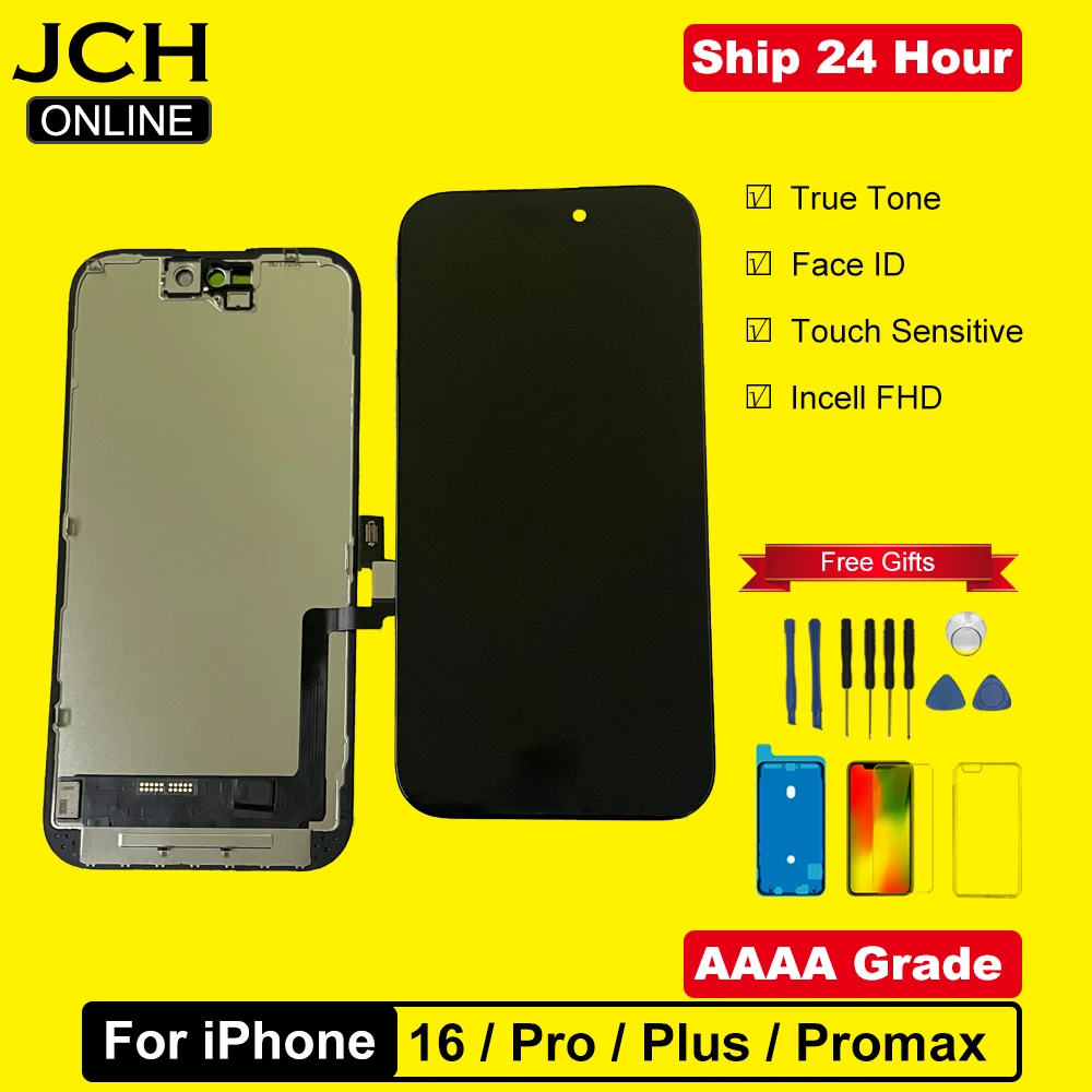 

JCH AAA + дисплей для iPhone 16 16 Plus, ЖК-дисплей с сенсорным экраном и дигитайзером в сборе, замена Incell 16 Plus pantalla True Tone Touch ID