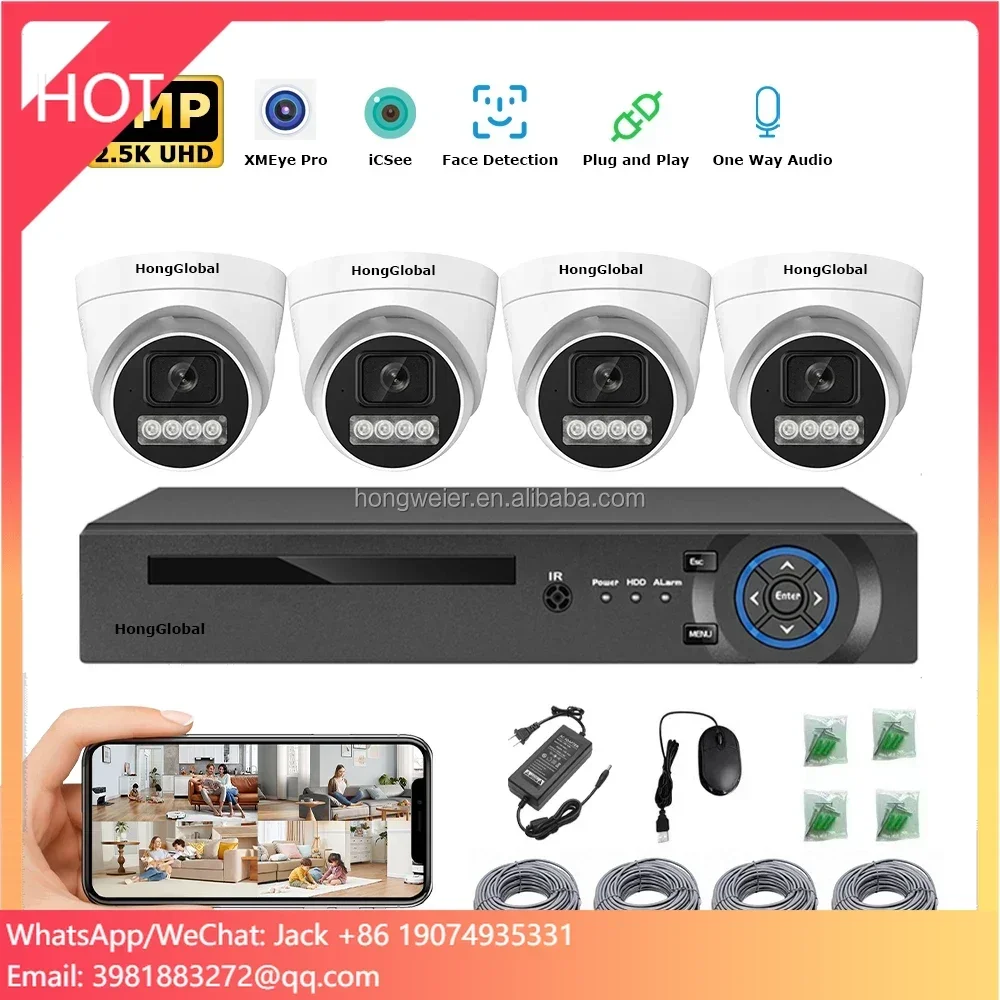 

HongGlobal 5MP 4CH Smart HD Kit IP Security Camera Network Video Recorder Set POE NVR Surveil System Wireless CCTV Camera System