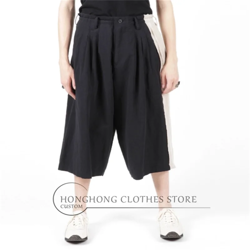 

【Индивидуальные】Оригинальный дизайн, смешанные льняные и сращенные шерстяные повседневные брюки, восьмидюймовые шаровары