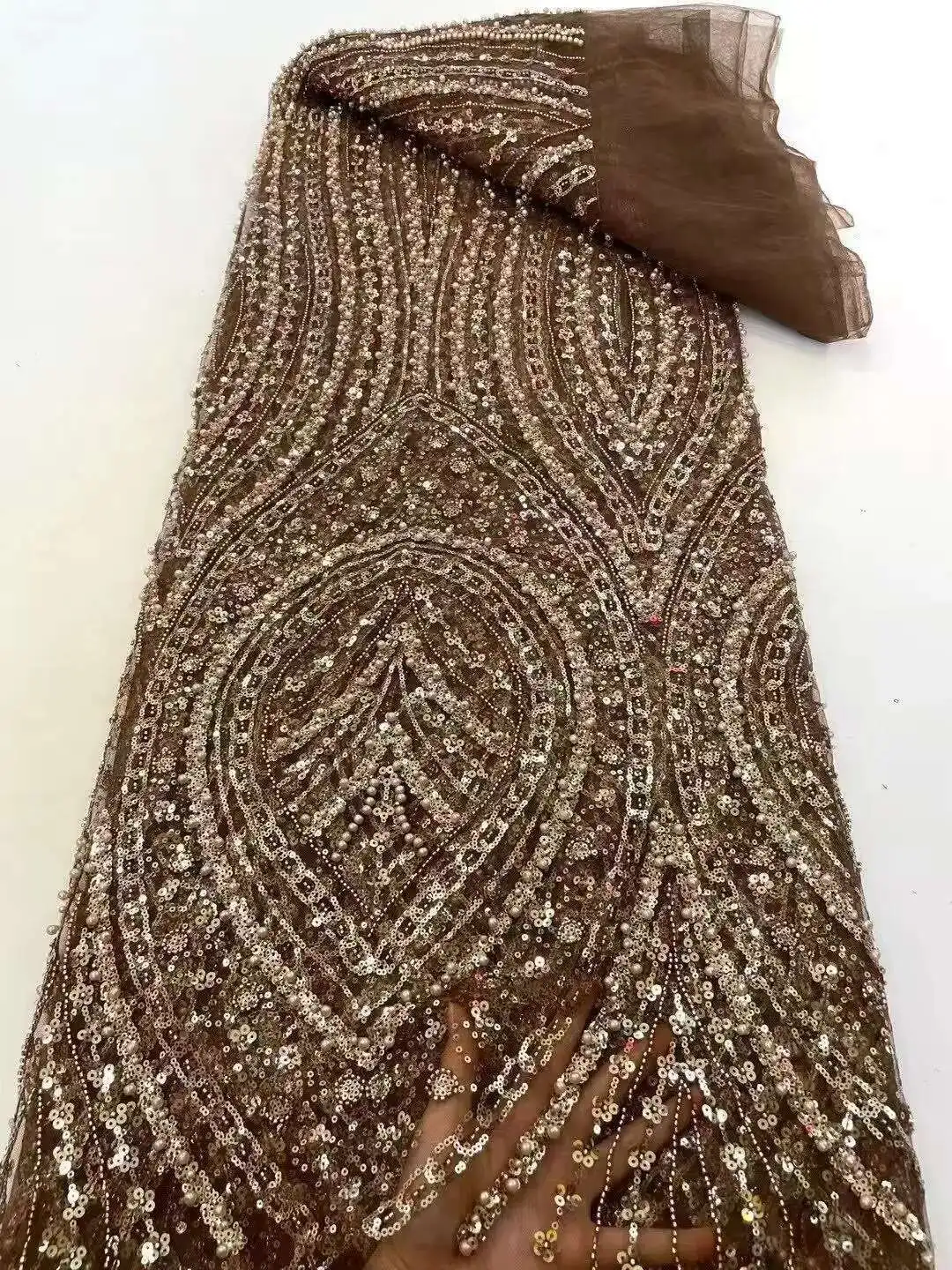

African Lace Fabric Purple Sequins Beaded Embroidery Groom Nigerian Bridal High Quality French Tulle Lace Fabric For Wedding