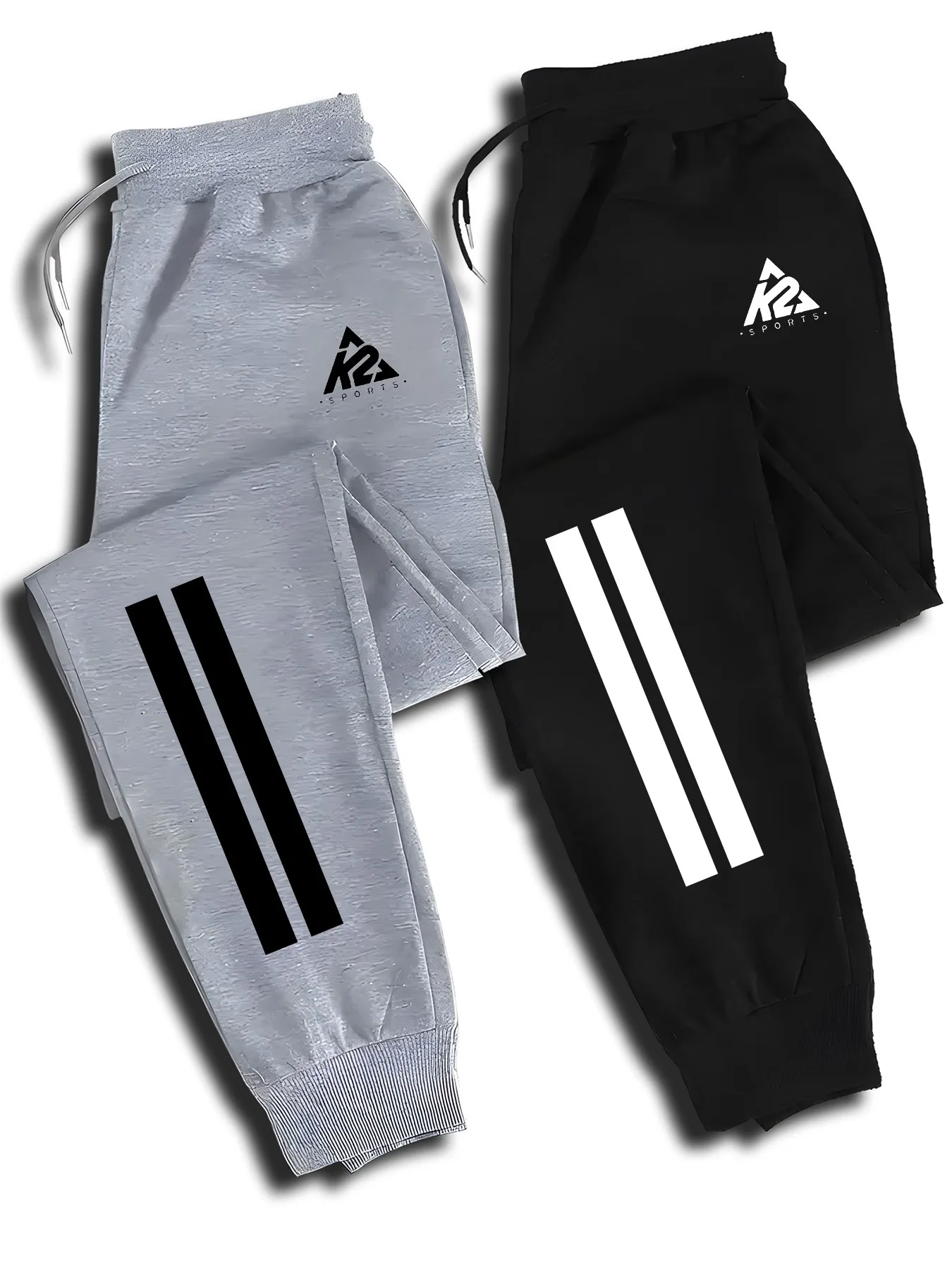 

Комплект из 2 мужских джоггеров с эластичными манжетами и поясом на шнурке, легкие, дышащие, трикотажные, с буквенным принтом, карманами, разные цвета