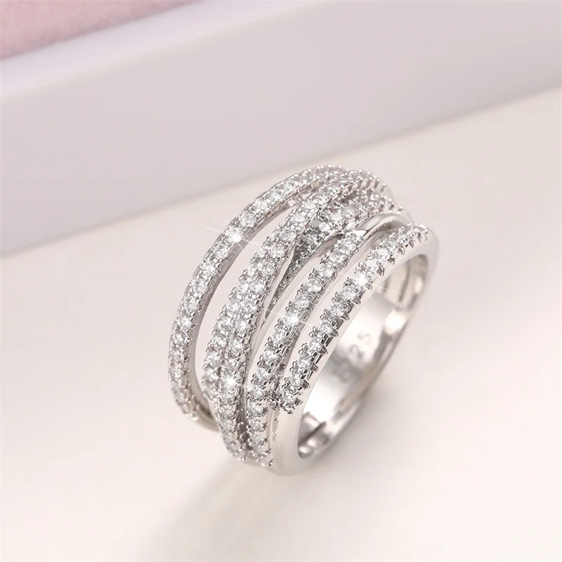 Huitan Luxury Cross Design Rings Full Paved CZ Stone Modern Fashion Sparkling Women\'s Rings Wedding Bands Jewelry Drop Shipping