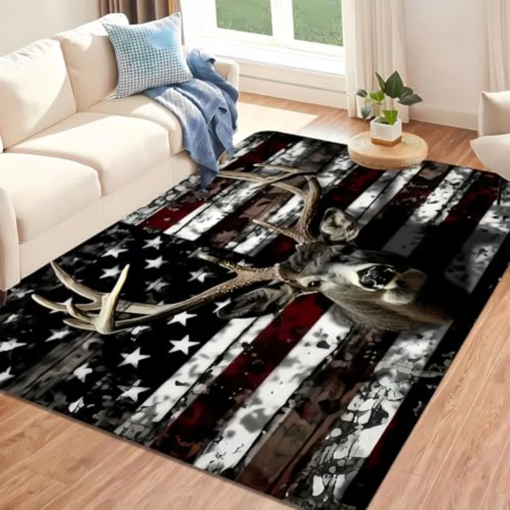 Living Room Rug Dual Mascot Silhouette Fluffy Amber Mane Innocent Golden Eyes Rustic Log Strip Solid Black Backdrop Carpet