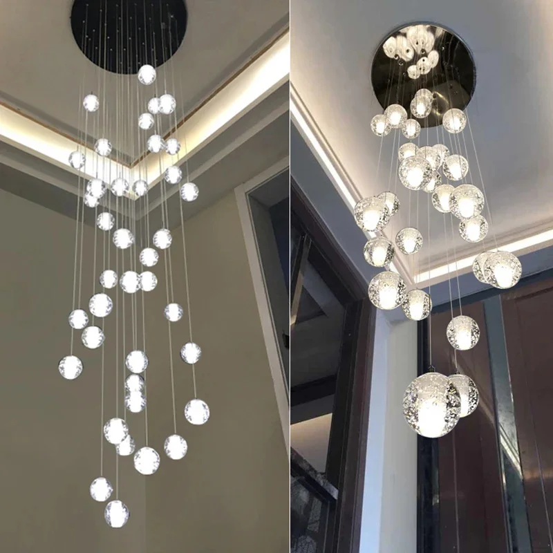 Imagem -03 - Villa Escadaria Lustres com Long Hanging Cabos Raindrop Luzes Pingente Crystal Ball Fixture Light para Sala de Estar Hotel e Corredor