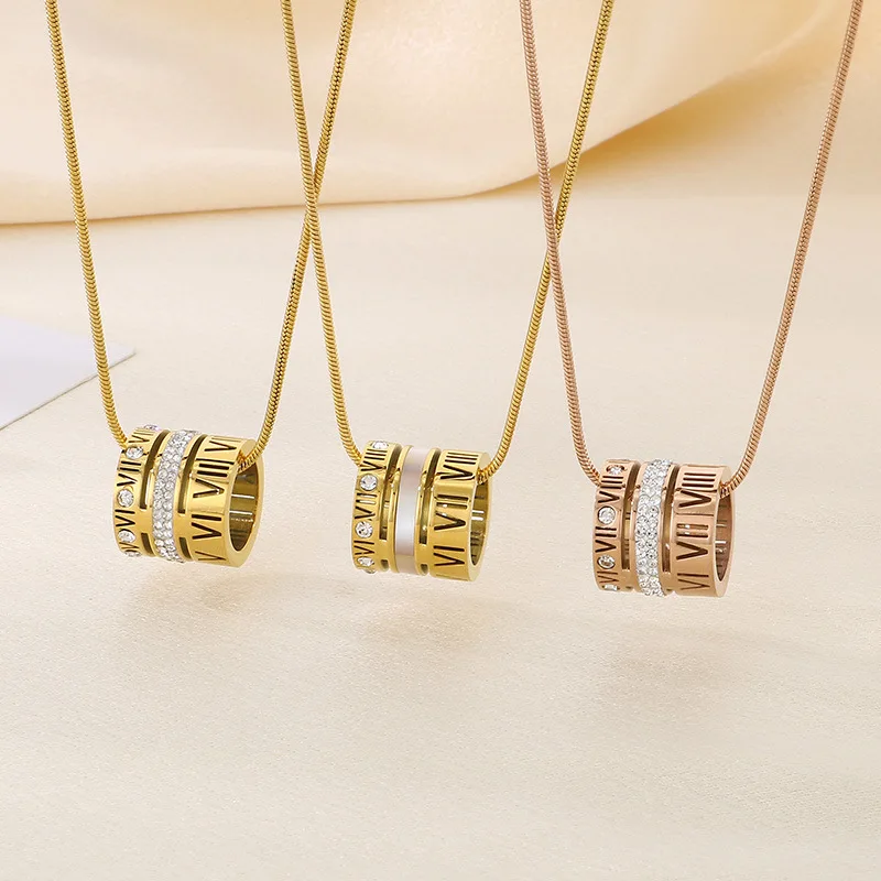 New Fashion Stainless Steel Roman Letter Shells Pendent Necklace for Women