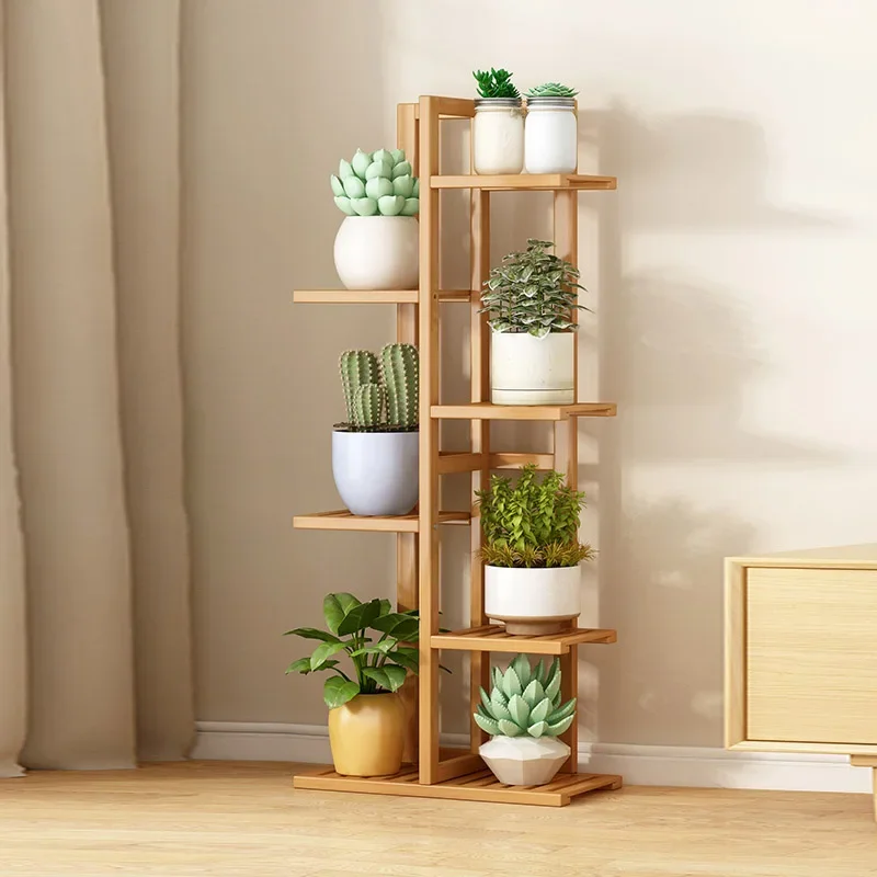 5-6layer Nordic Flower Shelf Minimalist Modern Storage Holders Balcony Living Room Floor Type Bamboo Flowerpot Organization Rack