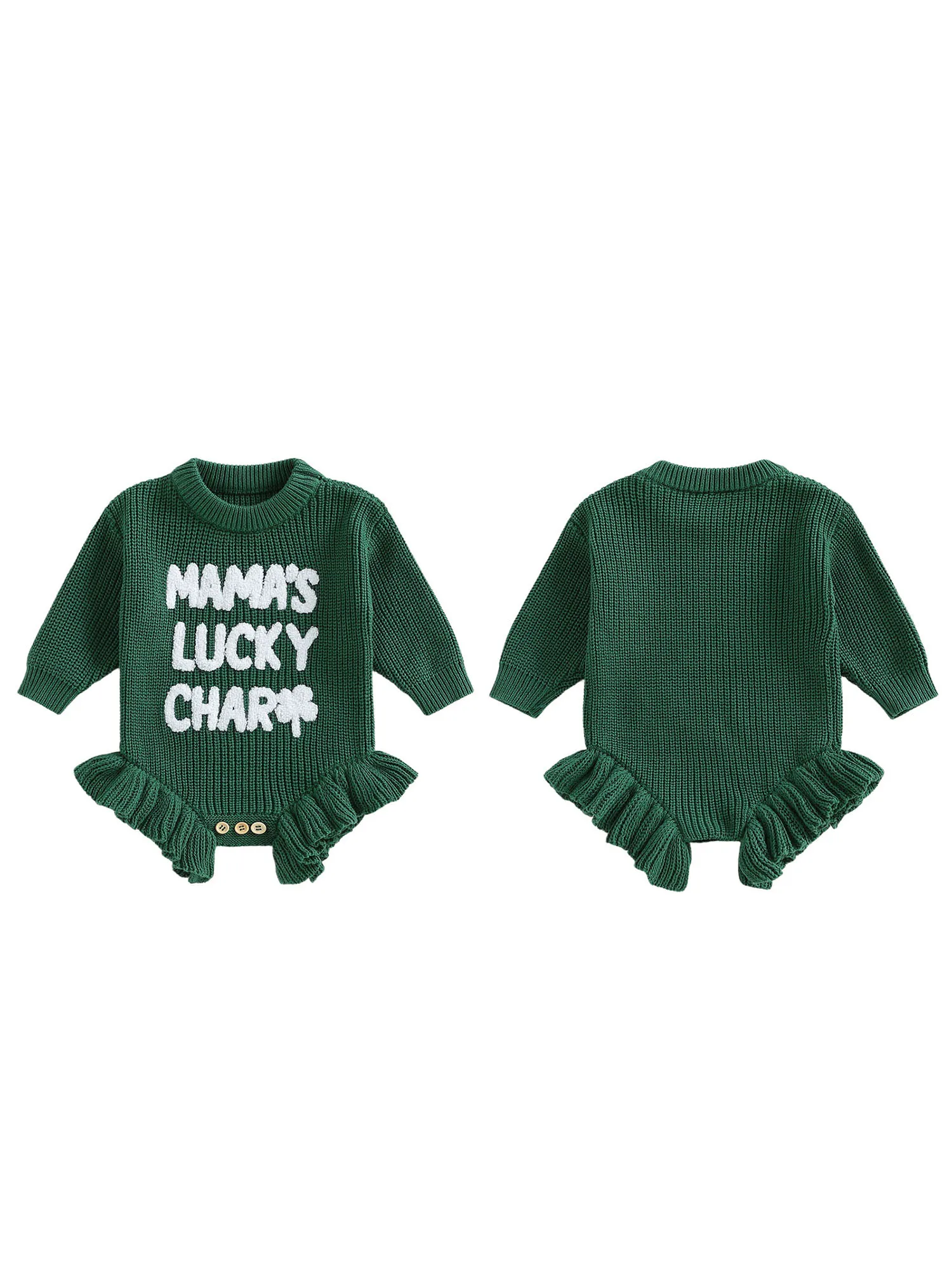 

Infant Girl St Patrick s Day Jumpsuit Green Clover Print Long Sleeve Round Neck Bodysuit Spring Outfit for Baby