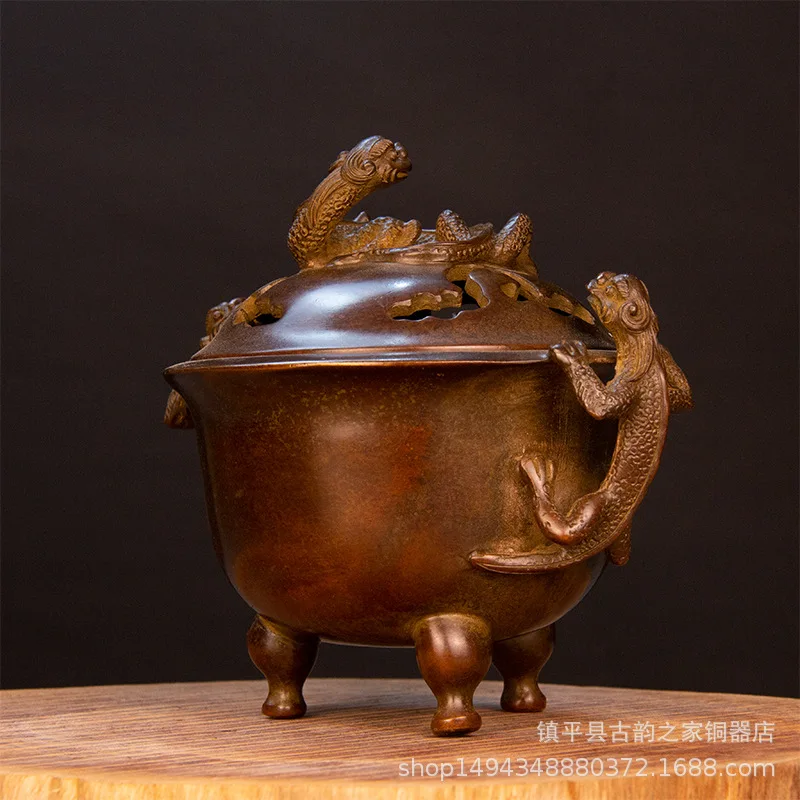 

Brass Ornament Home Study Decoration Chinese Style Pavilion Creative Incense Burner Pure Copper Copperware Coil I