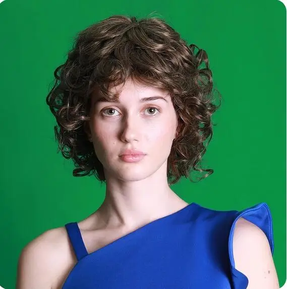 Women Synthetic Hair Short Curly Wigs with Bangs Brown Blonde Grey Wig for White Women