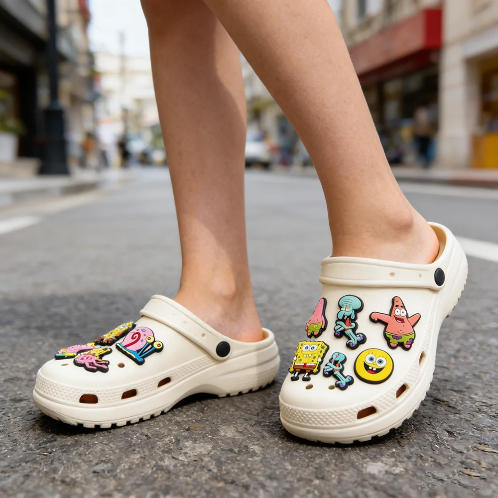 32pcs/set DIY Shoe Charms SpongeBob SquarePants PVC Decorations Fit for Bubble Slides Sandals image 2