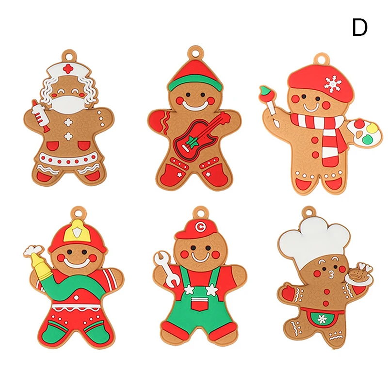 Set Of 12 Christmas Tree Decor Hanging Cartoon Gingerbread Man/Snowman/Santa Pendant Festival Party Ornament For Indoor