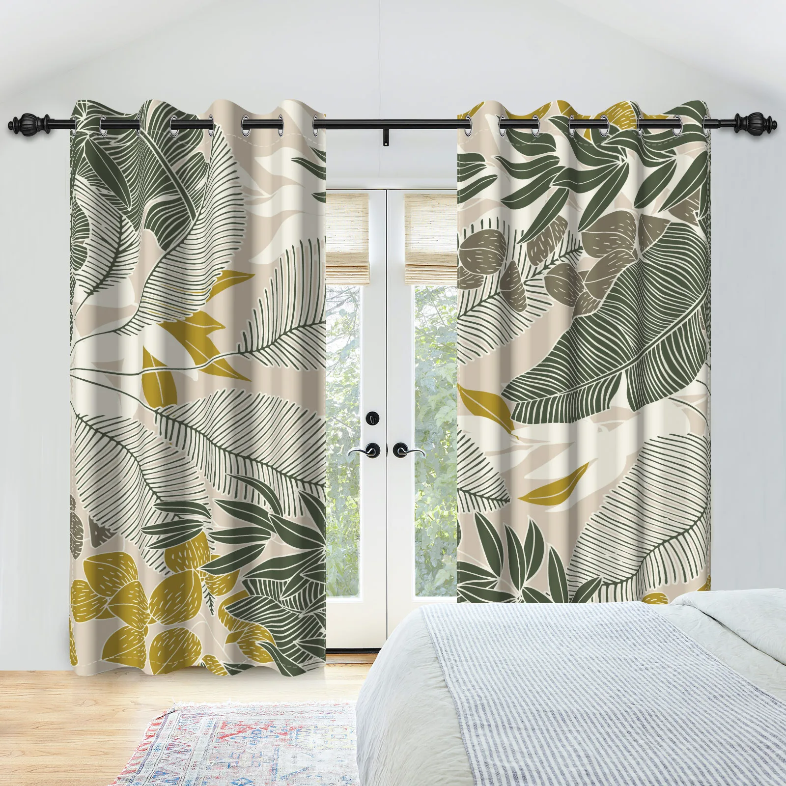 2pcs/set Blackout Curtains Spring Vine Leaves Boho Lush Leaf Floral Pattern Curtains for living room Polyester Window Curtains