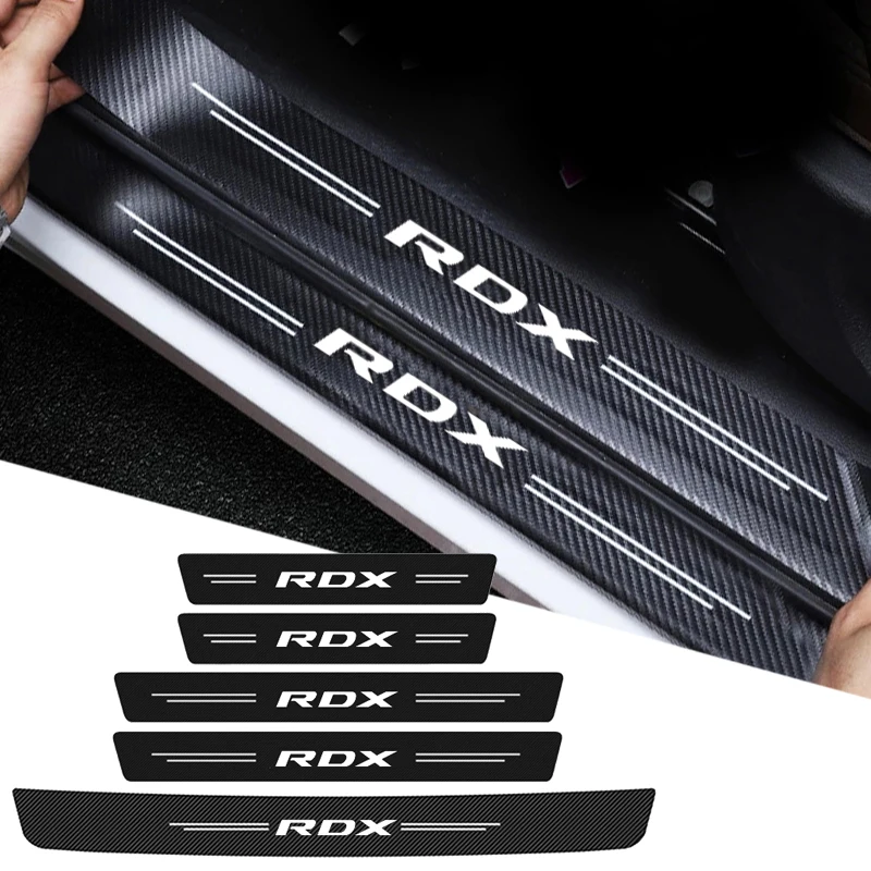 Car Door Sill Edge Protective Strips for Acura RDX Logo 2021 2022 2023 Carbon Fiber Rear Threshold Trunk Bumper Gurad Stickers