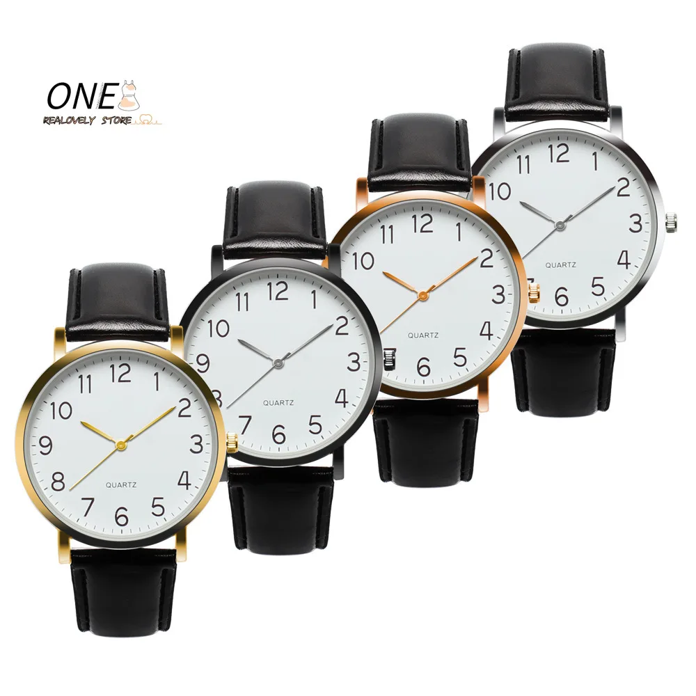 Men Watches Simple Business Analog Alloy Vintage Quartz Watch Arabic Number Strap Minimal Round Dial Classic Black Leather Strap