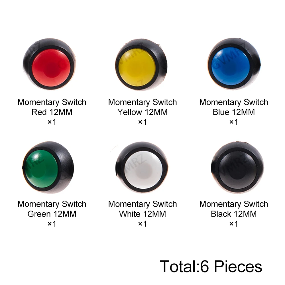6PCS Black Red Yellow  Mini 12mm Waterproof Momentary ON/OFF Push Button Round Switch PBS-33B KIT White Blue Green
