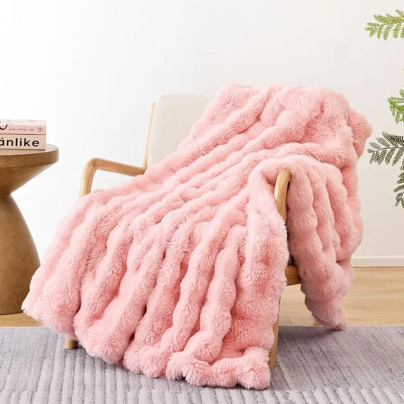 

Faux Fur Blanket Rabbit Fleece - Blush Pink Fluffy Blanket for Sofa, Cozy Soft Plush Throw Blanket for Couch Bed, Luxury