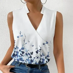 2024 Women's Fashion Trends Summer Casual Dots V-neck Sleeveless Print Shirts and Blouses for Women Elegant Top Blusas Mujer