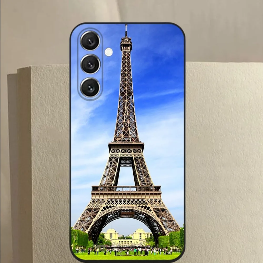 Casing ponsel Menara Eiffel Paris untuk Samsung Galaxy A13,A21s,A22,A31,A32,A52,A53,A71,A80,A91 Cover hitam lembut