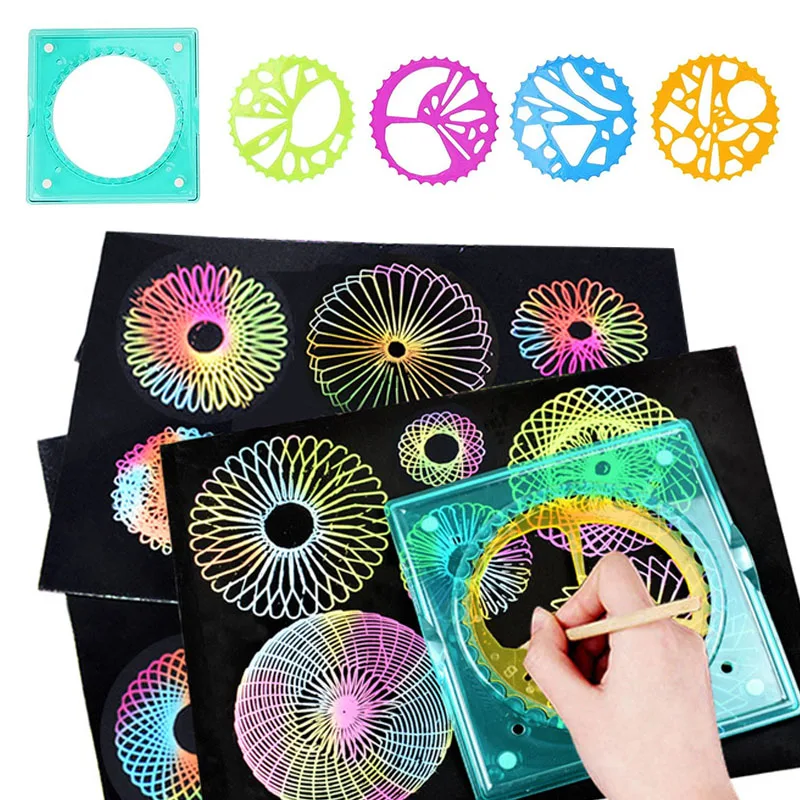 5 in 1 Spiral Art Gear Geometric Ruler Magic Rainbow Scratch Paper Kids DIY Drawing Toys Spiral Curve Painting Stencils Template