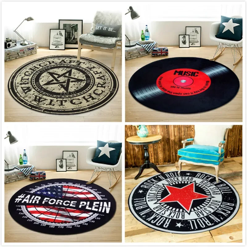 Fashion Pentagram Soft Flannel Foot Door Yoga Chair Play Mat Bathroom Hallway Carpet Area Rug Round Home Decoration Black Star