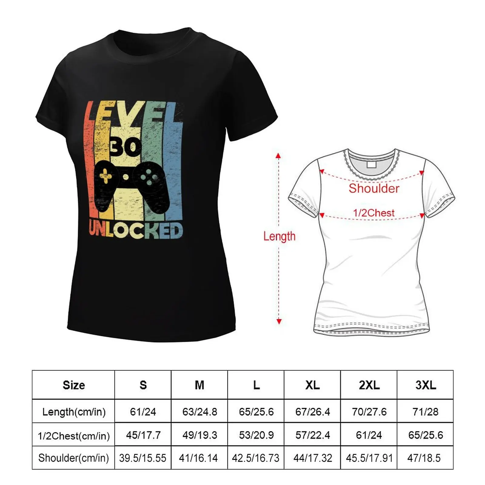 Level 30 Unlocked, Funny Video Gamer 30th Birthday gamer saying Gift T-Shirt korean fashion Female clothing tops for Women