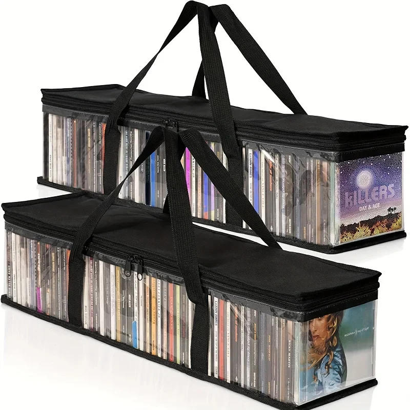 DVD Storage Bag Capacity CD Holder With Handles Protective Zipper Tidy Media Case Clear Windows For Movies Portable