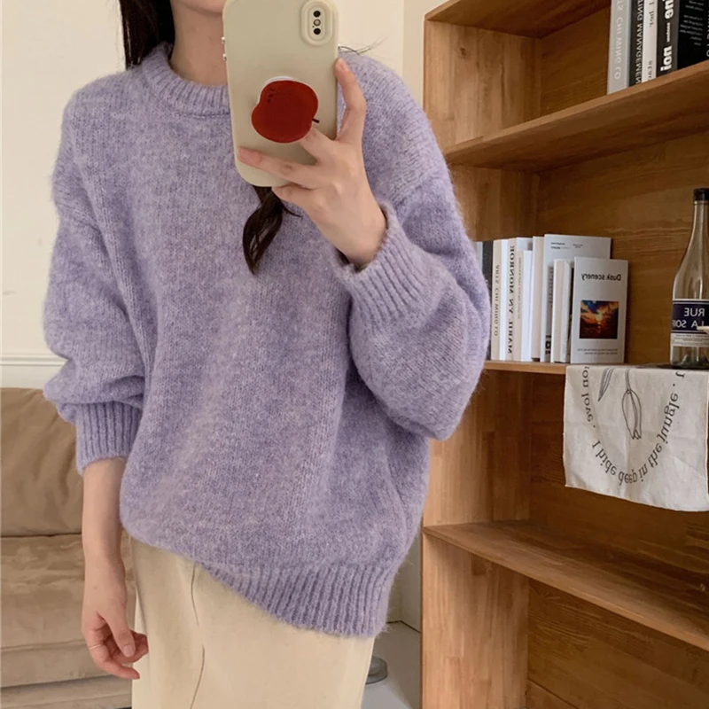 Maglioni lavorati a maglia girocollo color caramello Donna Autunno Inverno Maglieria a maniche lunghe Donna Semplice Pullover maglione allentato tutto abbinato