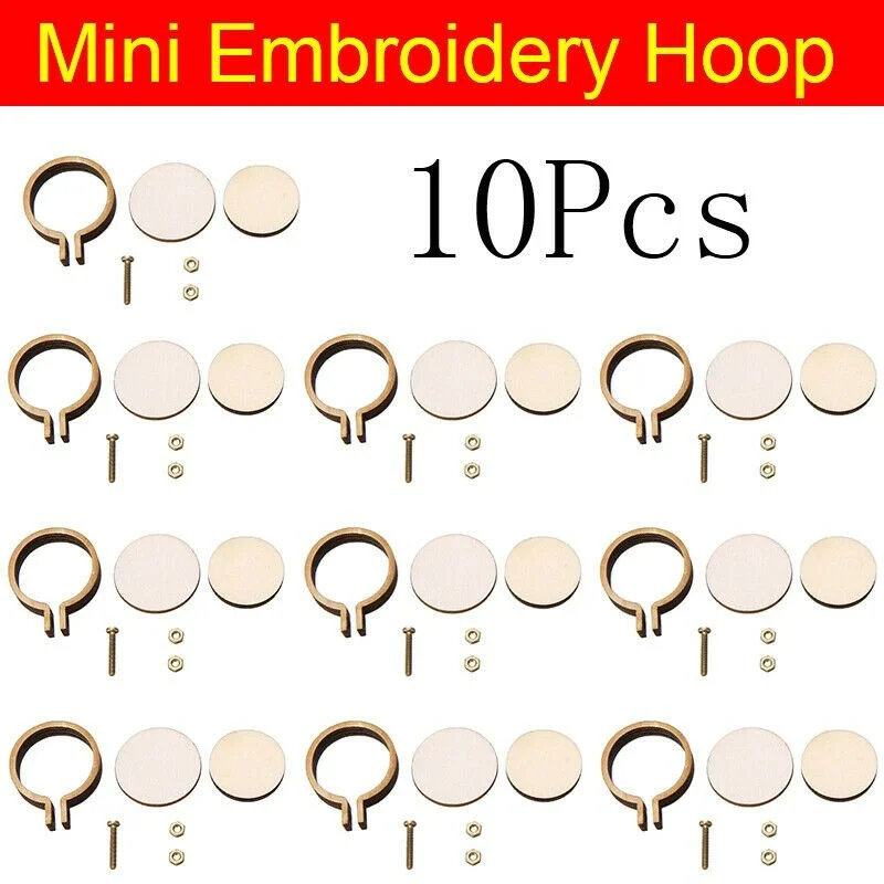 10x 20x Mini Embroidery Hoop Ring Wooden Cross Stitch Frame Handmade Pendant Crafts Embroidery Circle Sewing Kit