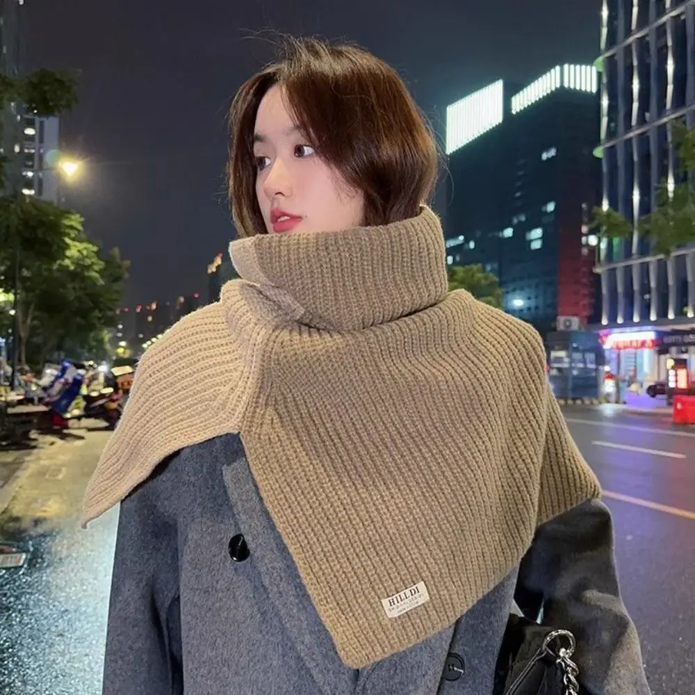 Contrast Color High Collar Shawl Retro Wool Scarf Warm Neck Wraps Irregular Wraps Knitted Shawl Ladies
