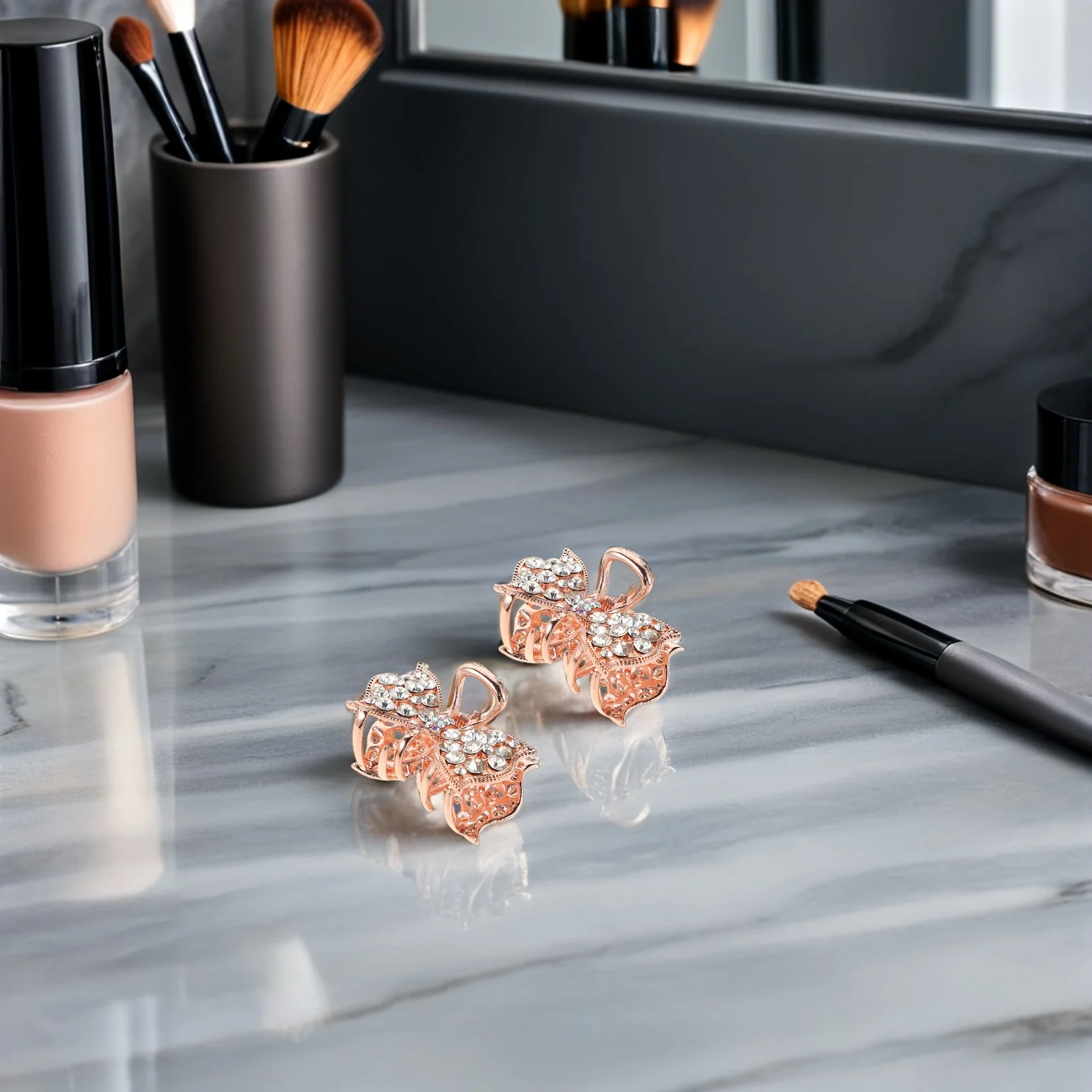 

4 шт. стильные заколки для волос с бантом и стразами, элегантный дизайн с бантом, безопасный зажим для женщин и девочек, одежда на весь день волос