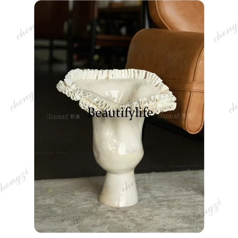 Handmade beige manor literary flower ware living room hotel high-end vase ornament
