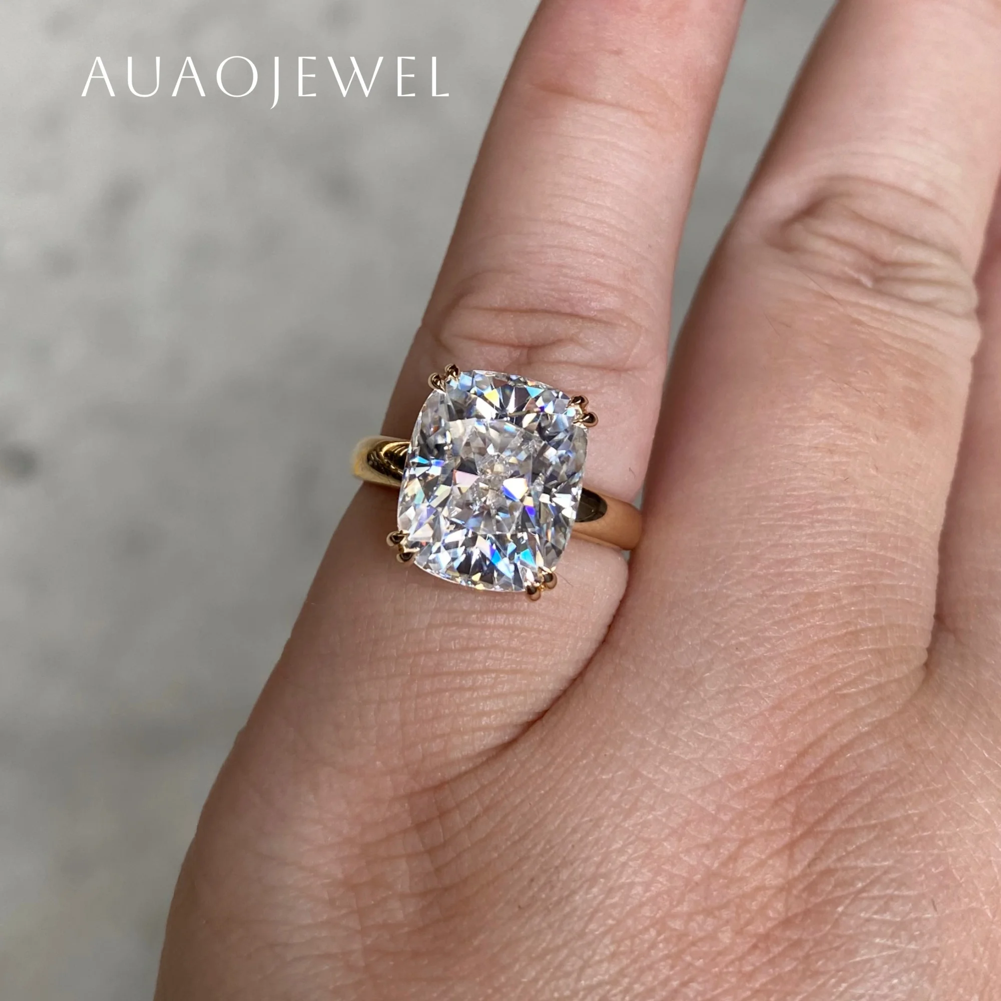 

AUAOJEWEL 8Carat Cushion Moissanite Ring Jewellery Women Silver 925 18K 9K Real Gold Luxury Designer Jewelry With Certificate