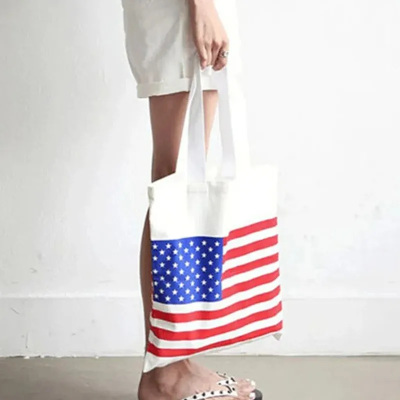 33*41cm High-Quality Women Men Handbags Canvas Tote Reusable Cotton grocery Shopping Bag Large Capacity Eco American Flag bags
