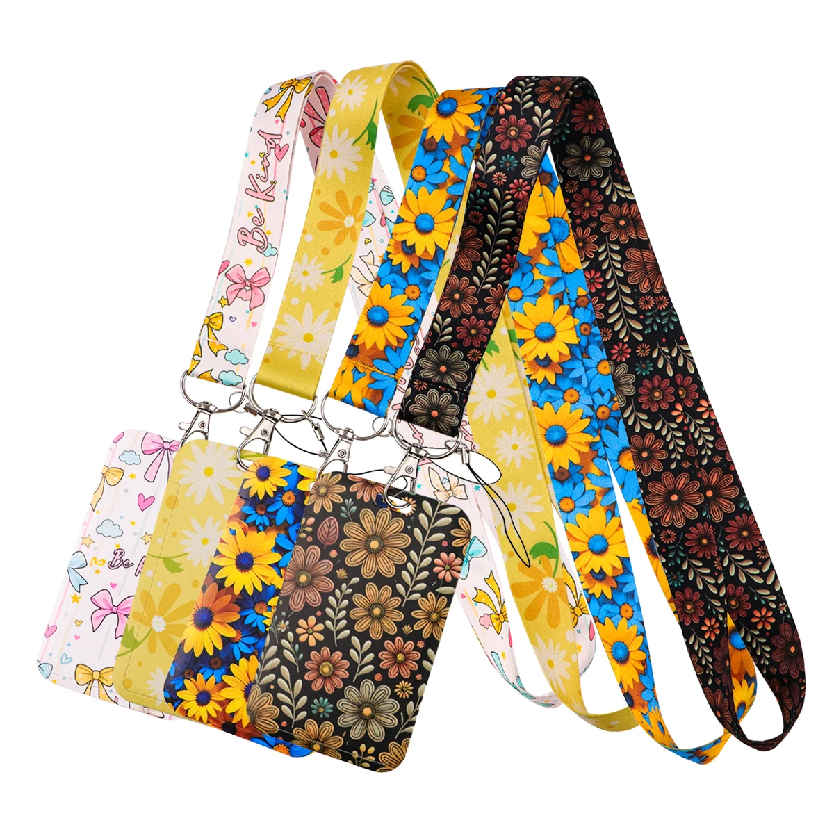 Retro Flower Chrysanthemum Lanyard Neck Strap Keychain IDCard Cover Badge Holder Mobile Phone Hang Rope Keyring Accessories Gift