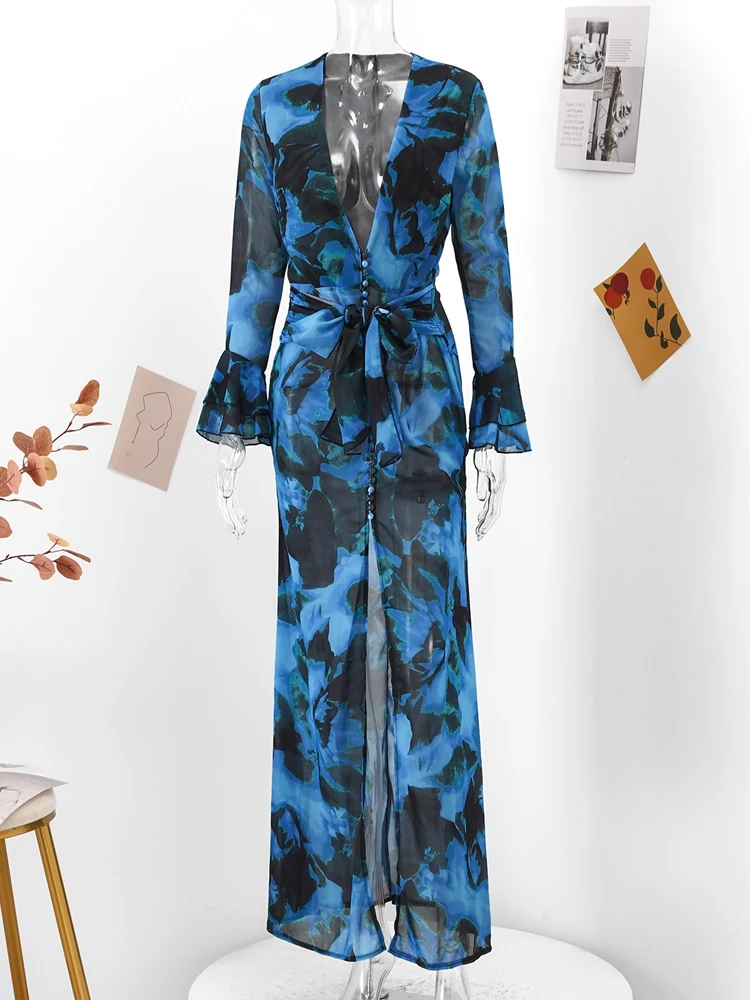 blue paisley shirt dress Blue Flutter Sleeve Midi Dress for Women | Flowy Empire Waist Fit