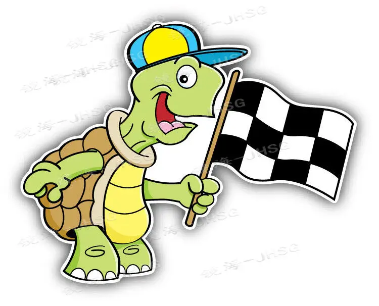 Turtle Checkered Flag Car Bumper Sticker Decal - Car Motorcycle Laptop External Decoration Accessories - Vinyl Decal