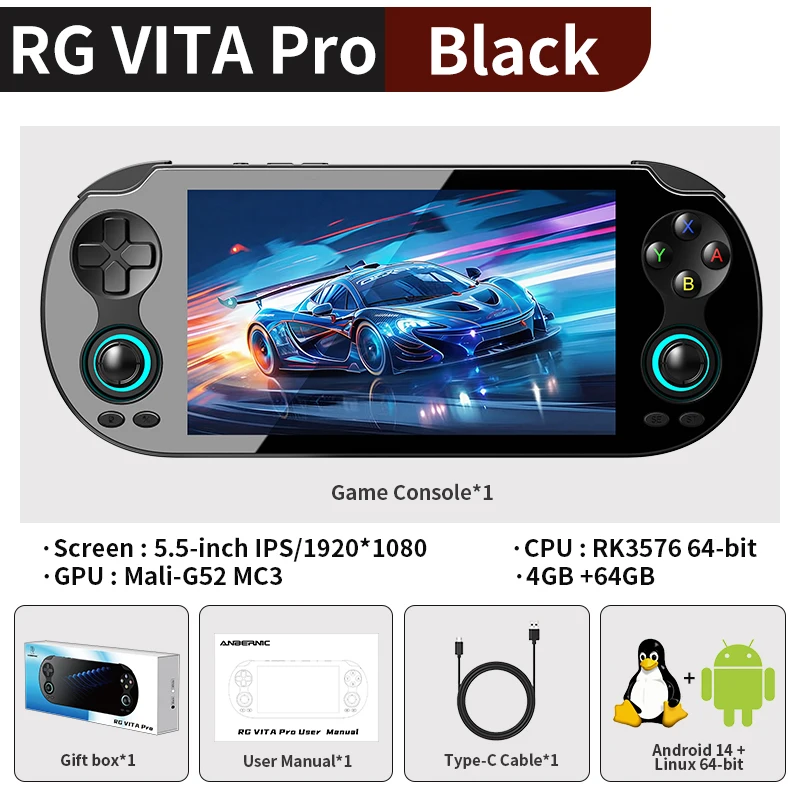ANBERNIC RG VITA / RG VITA Pro Handheld Game Console 5000mAh Android Videogame-speler Ondersteunt Bluetooth AI Streaming RixelHK