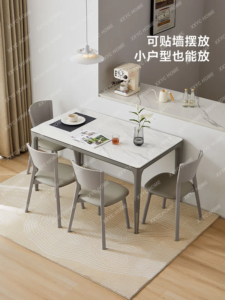 Modern Minimalist Stone Plate Dining Table and Chair Small Apartment Rectangular Western-Style Dining Table