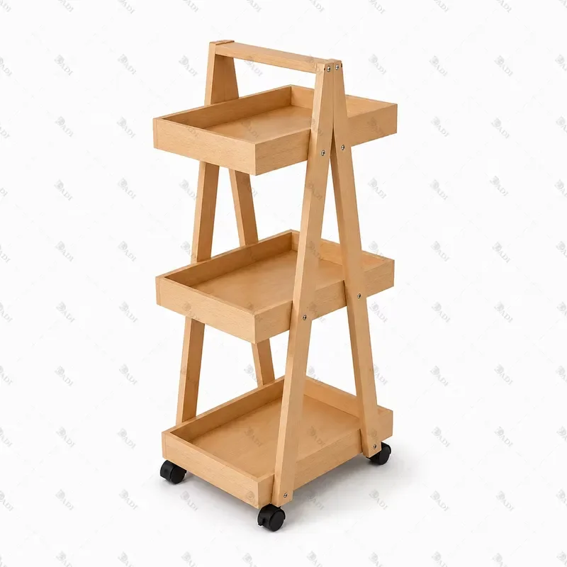 Custom 3 Tier Bamboo Storage Cart A Frame Folding Rolling Rack Slim Mobile Shelf With Wheels For Home Kitchen Organization A