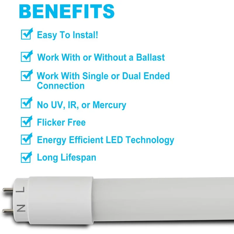 20er-Pack 4FT LED T8 Typ A+B-Röhrenlichter, 24 W, 5000 K, einzelnes oder doppeltes Ende, Stecker-and-Play- oder Vorschaltgerät-Bypass, 4 Fuß T10 T12