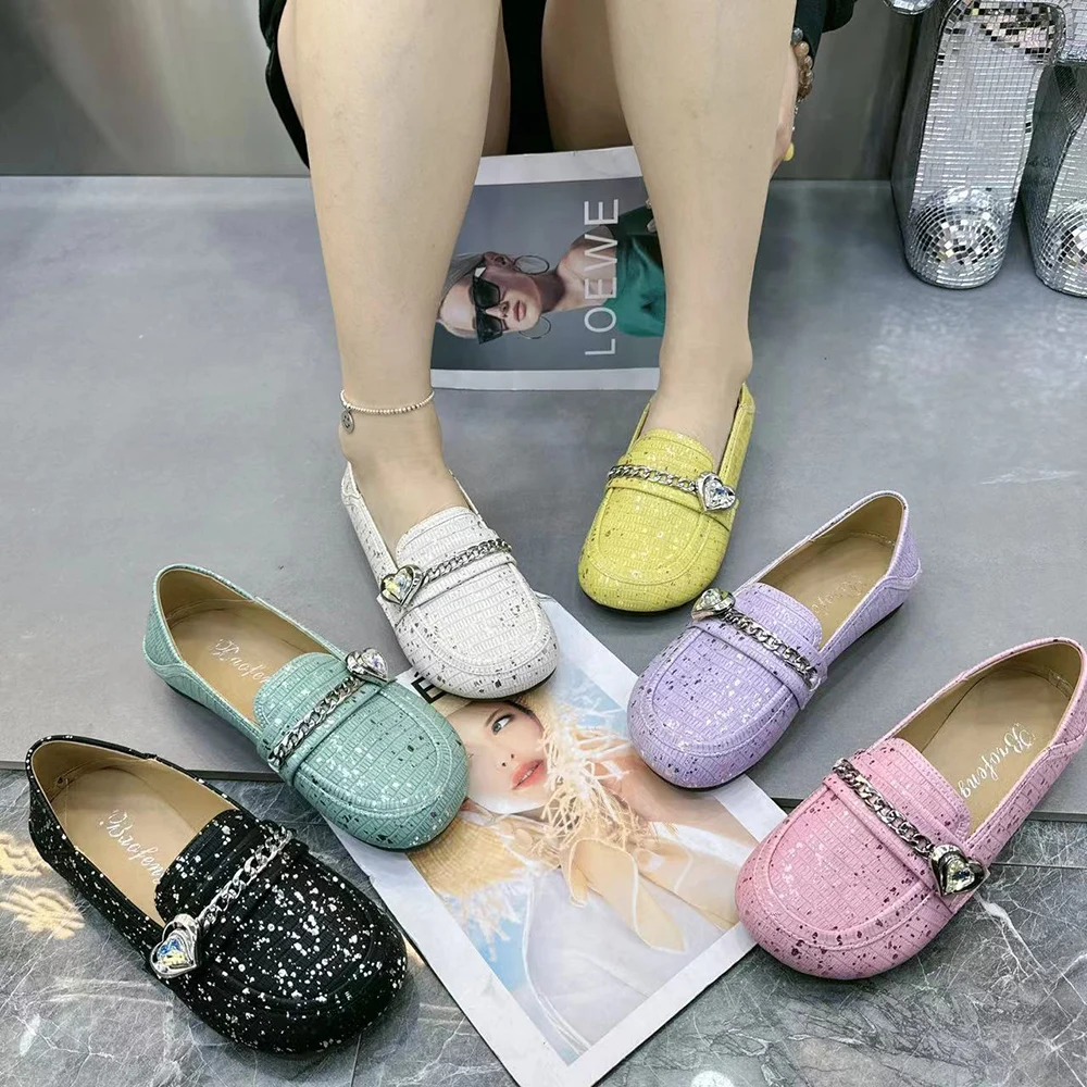 Fashion Desugner Women Shoes Plus Size Female Flat Shoes Antislip Casual Women Loafers Rhinestone Slip On Shoes 2024 New Style