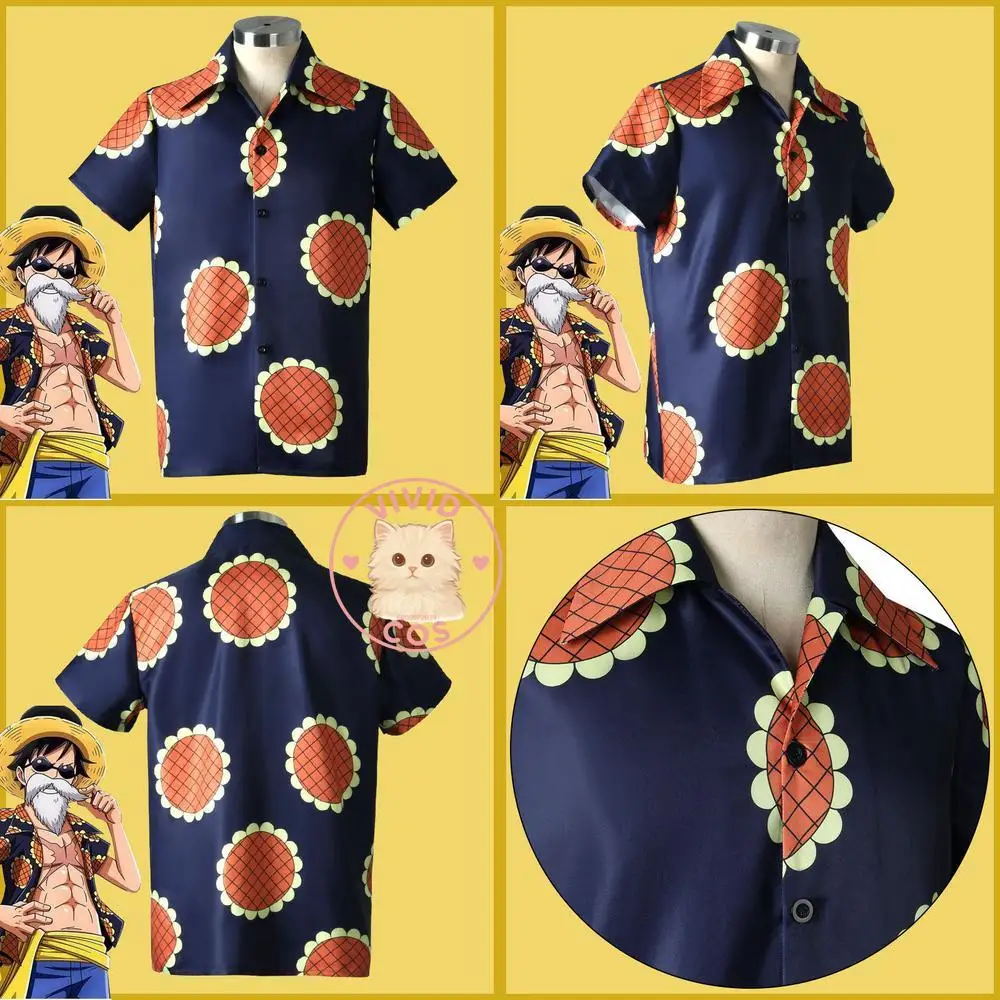 

Popular Anime Character Cosplay Costume Anime Luffy Sunflower Short Sleeve Casual Shirt Role Play Men's Comic Con Halloween