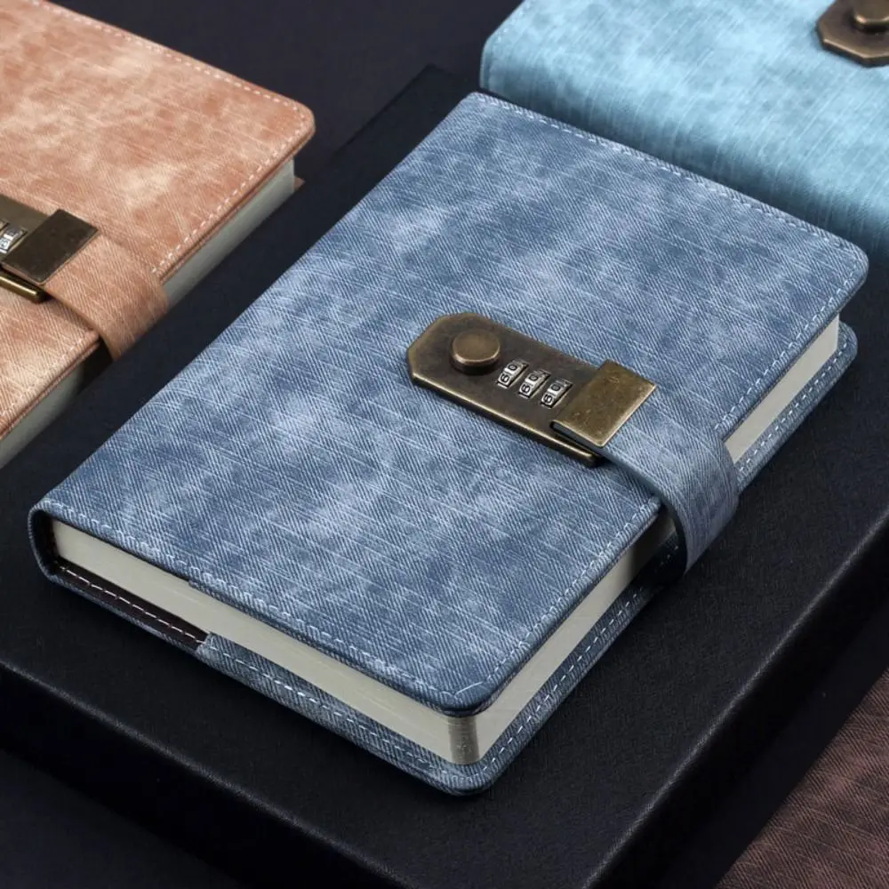 Capa de couro pu diário livro com bloqueio estilo chinês com bloqueio codificado senha bloqueio notebook atmosfera simples retro a5 notebook