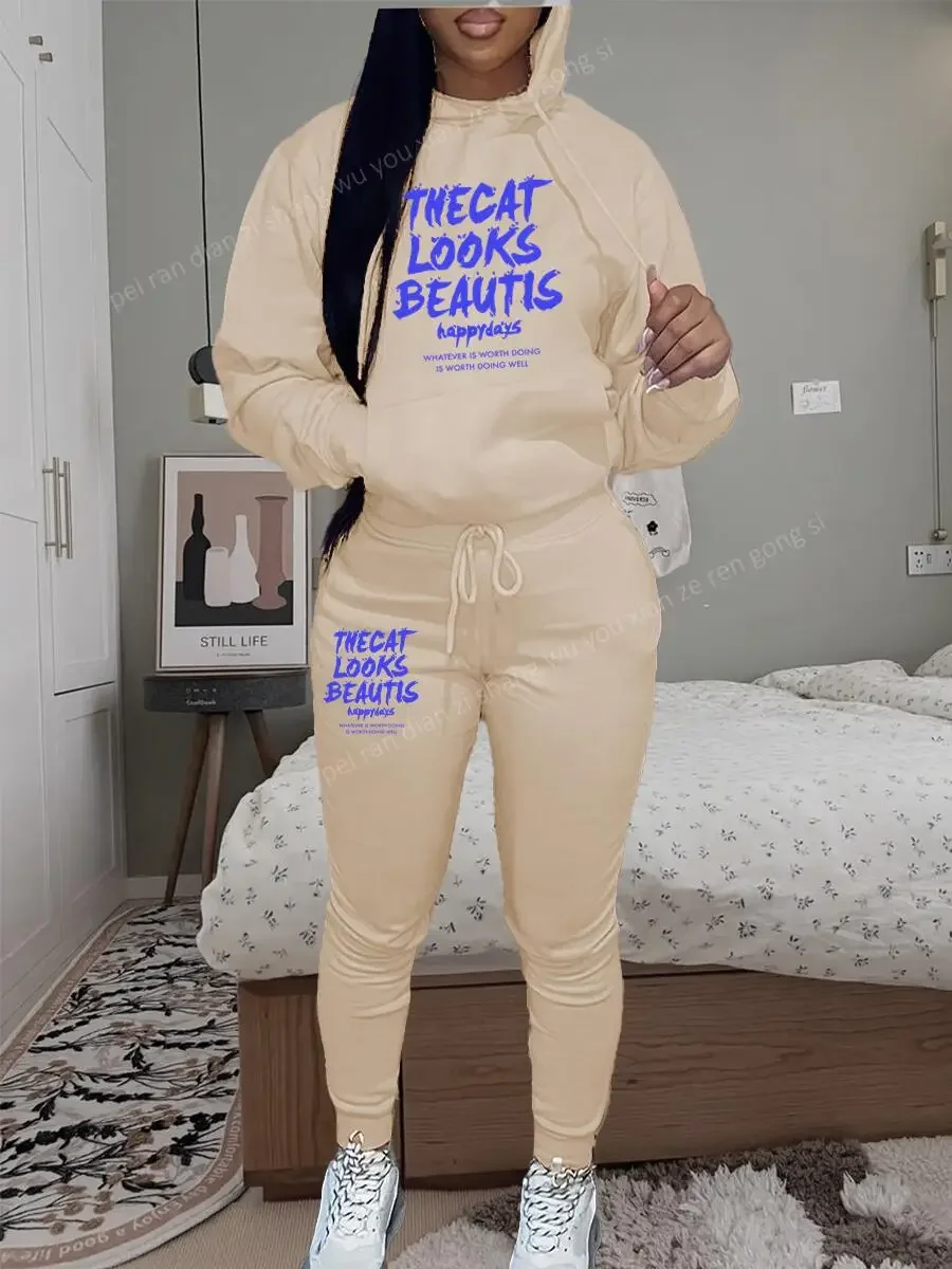 Women's Tracksuit 2 Piece Outfits Hoodie Sweatpants Fleece Graphic Letter Autumn Streetwear Y2K Hot Selling Pants Sets for Woman