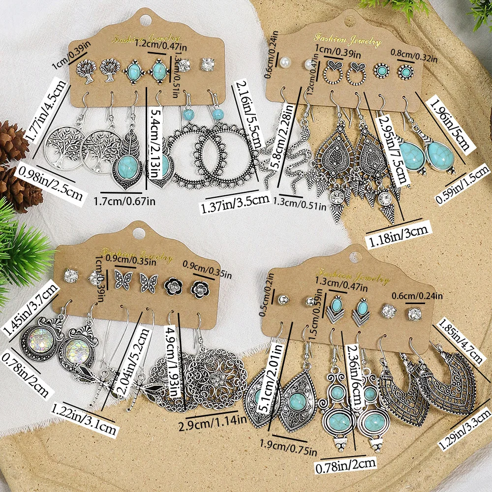 Women\'s Earrings Snake Pendant Vintage Boho Blue Stone Turquoise Ear Women Wholesale Mixed Ethnic Jewelry Sets Party Gifts